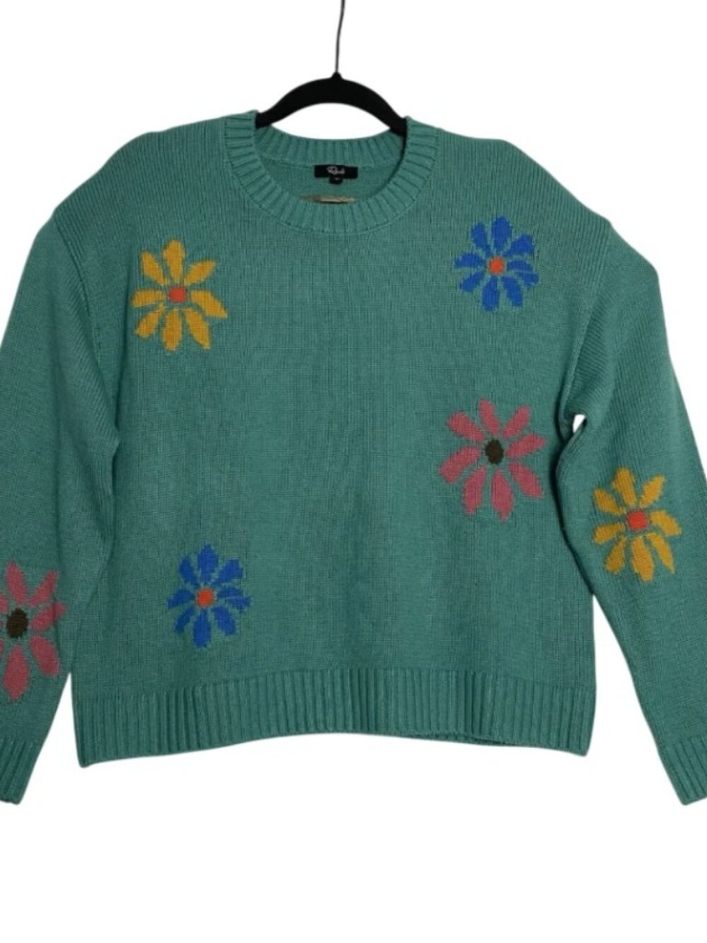 Rails Womens Teal Blue Green Flowers Zoey Long Sleeve Knit Sweater Size Medium